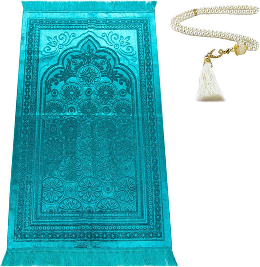 Turquoise Turkish Muslim Prayer Rug - soft and portable 
