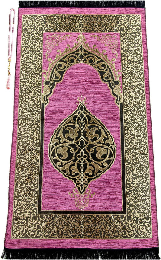 Rose Muslim Prayer Rug with Prayer Beads 