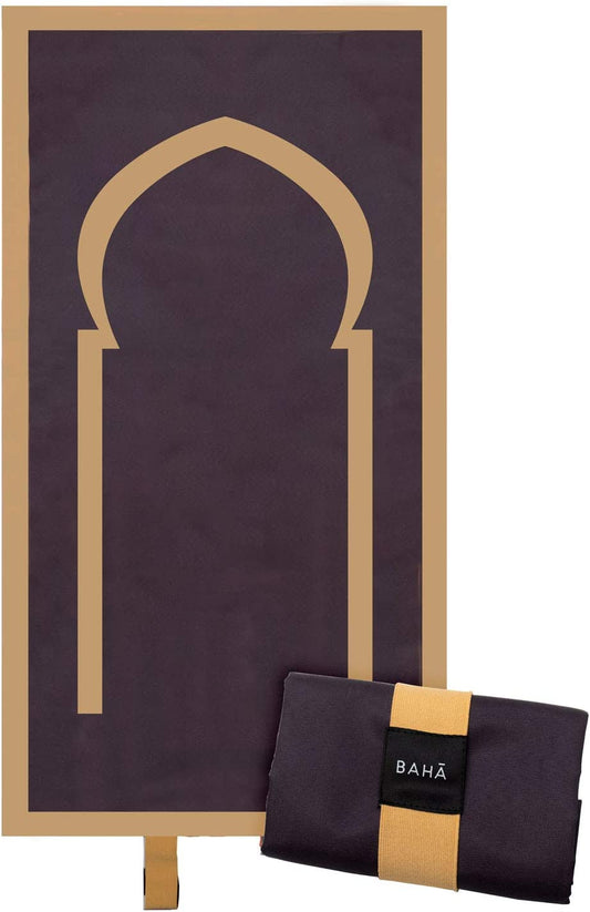 Portable Travel Prayer Mat - Foldable, Black Gold Design